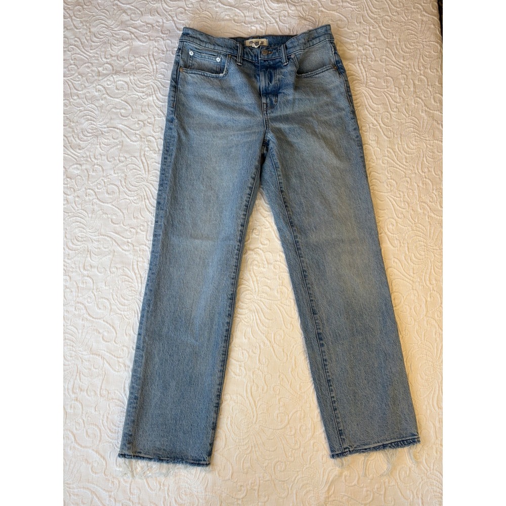 Madewell Mid Rise 90s Straight Leg Jeans Women Light Wash Size 30 X 29 Raw‎ Hem